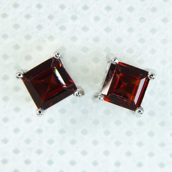 Sterling Silver Genuine Garnet Stud Earrings - Picture 4 of 4